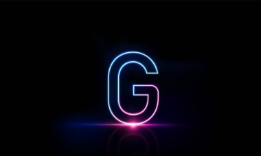 Soyut spor ışığı teknolojisi ve G harfi ile parlayan koyu mavi ışık Hitech iletişim konsepti, vektör tasarımı