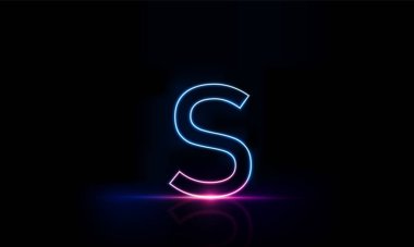Soyut spor ışığı teknolojisi ve Harflerin İngilizcesiyle koyu mavi neon ışık konsepti Hitech iletişim yenilik arka planı, vektör tasarımı