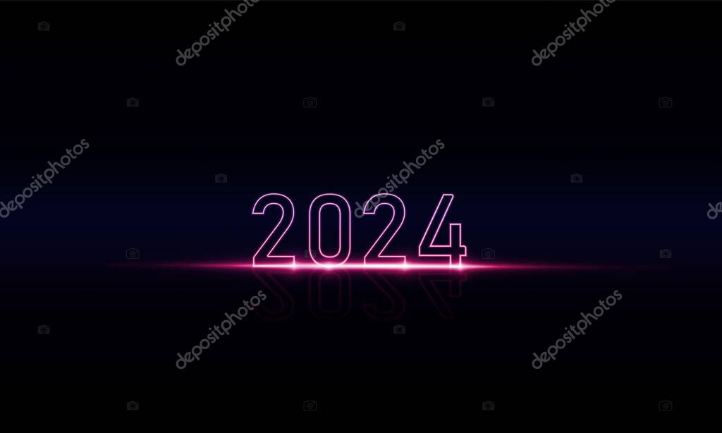2024 neon labels collection. Happy New Year Light out technology. concept innovation background,  vector design