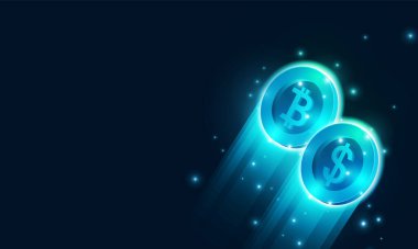 Finansal şema ile yukarı ok grafiği bitcoin ve dolar kripto para teknolojisi borsada mavi renk kavramı yenilik arka planı, vektör tasarımı