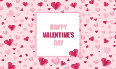 Pembe arka planda uçan kalp şeklinde kağıt elementler, Sevgililer Günü kartı kalpleri, doğum günü tebrik kartı vektör tasarımı.