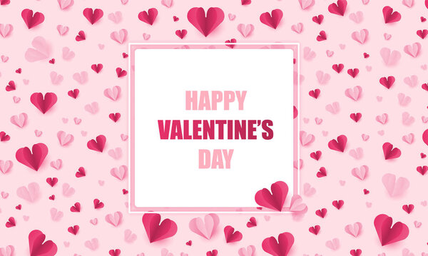 Бумажные элементы в форме сердца полет на розовом фоне., С Днем Святого Валентина сердца, поздравительные открытки векторный дизайн.