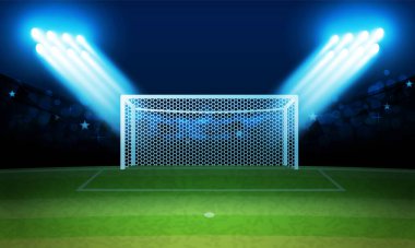 Football arena field with bright stadium lights Shiny Trophy of Achievement Celebrating the Winning Champion's Golden Success in a Competitive Sport Contest vector design clipart