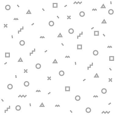 Siyah beyaz Geometrik Vektör deseni. Bir üçgen çember kare üçgen oluşturun. Hippi tarzı Memphis tarzı..