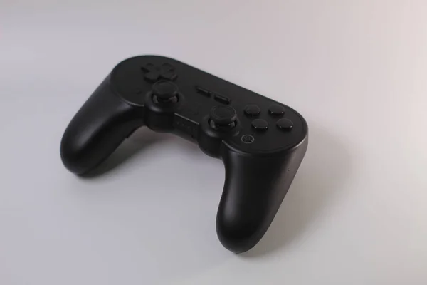 Black Video Game Controller Isolado Fundo Branco Joystick Vara Jogador — Fotografia de Stock