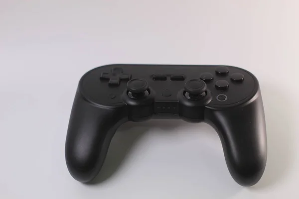 Black Video Game Controller Isolado Fundo Branco Joystick Vara Jogador — Fotografia de Stock