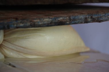 Meksika 'da el yapımı taze peynir.