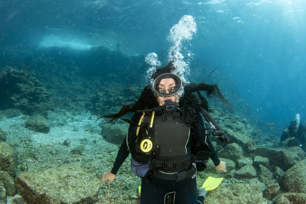 Beautiful Latina Mexican Girl Diving Cortez Sea Mexico — Stock Photo, Image