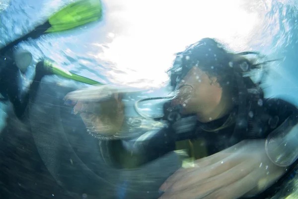Красива Латина Мексиканська Дівчина Занурюється Кортес Море Мексиканець — стокове фото
