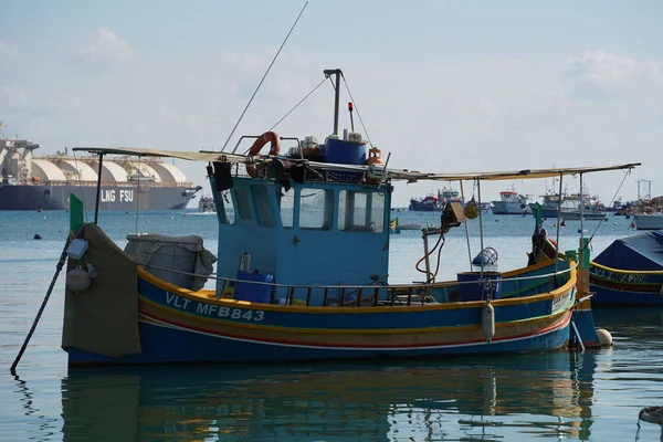 Malta Bunt Bemaltes Fischerboot Hafen Von Marsaxlokk — Stockfoto