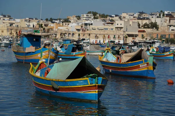 Malta Bunt Bemaltes Fischerboot Hafen Von Marsaxlokk — Stockfoto