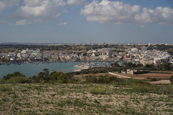 Marsaxlokk Község Malta Légi Kilátás Kikötő Panoráma — Stock Fotó