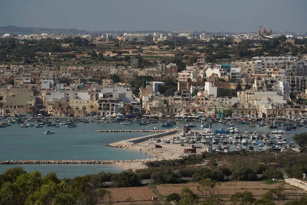 Marsaxlokk Köyü Malta Hava Manzaralı Panorama Limanı — Stok fotoğraf