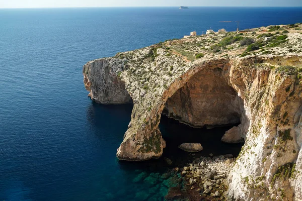 Malta Blu Grotta Arco Riva Mare Vista Aerea Panorama — Foto Stock