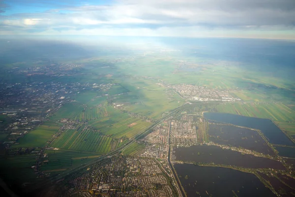 Amsterdam Farmed Fields Aerial Panorama While Landing — Stock Photo, Image
