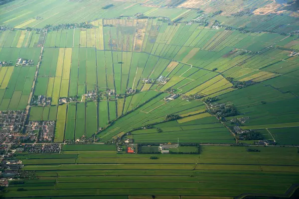 Amsterdam Farmed Fields Aerial Panorama While Landing — Stock Photo, Image