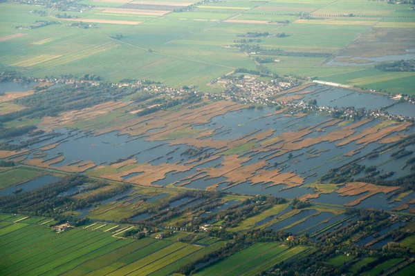 Amsterdam Landbouwvelden Antenne Panorama Tijdens Landing — Stockfoto