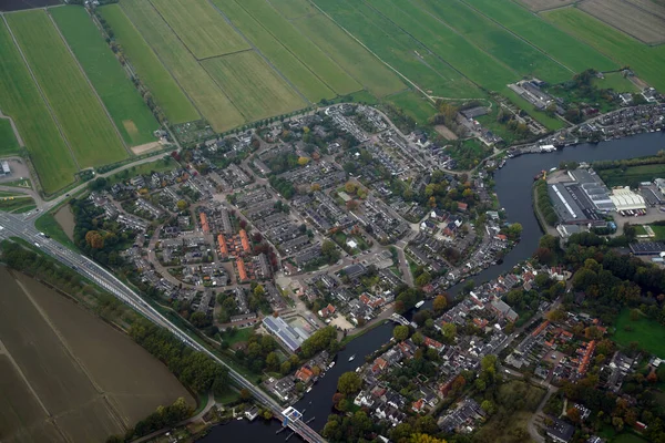 Amsterdam Farmářských Polí Letecké Panorama Při Přistání — Stock fotografie