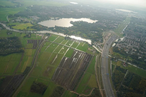 Amsterdam Panorama Aéreo Durante Canais Aterragem — Fotografia de Stock