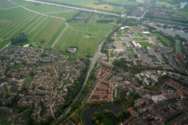 Amsterdam Landbouwvelden Antenne Panorama Tijdens Landing — Stockfoto