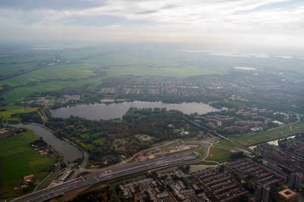 Amsterdam Aerial Panorama While Landing Channels — Stock Photo, Image