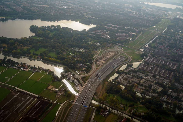 Amsterdam Aerial Panorama While Landing Channels — Stock Photo, Image