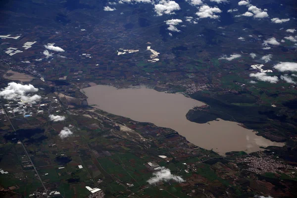 Guadalajara jalisco Lakes near aerial panorama landscape from airplane mexico