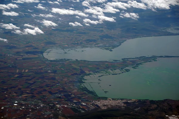 Guadalajara jalisco Lakes near aerial panorama landscape from airplane mexico