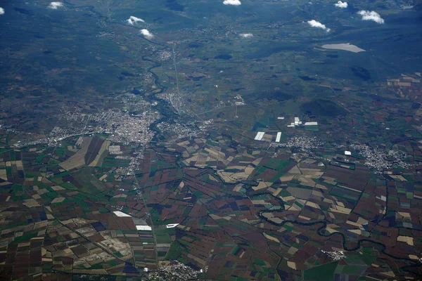 Farmed Fields Leon Guanajuato Aerial Panorama Landscape Airplane Mexico — Stock Photo, Image