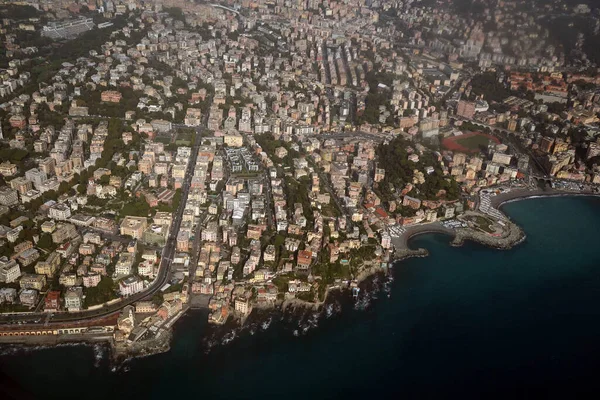 Genoa Italy Aerial Panorama Landcape Airplane Coastal Shore — Stock Photo, Image