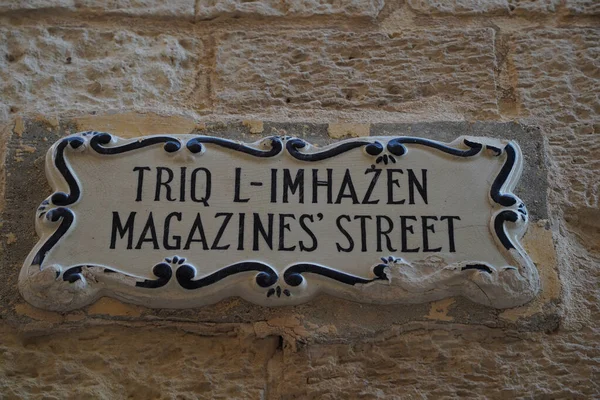 Malta Medina Średniowieczna Wieś Kamienny Budynek Znak Ulicy — Zdjęcie stockowe