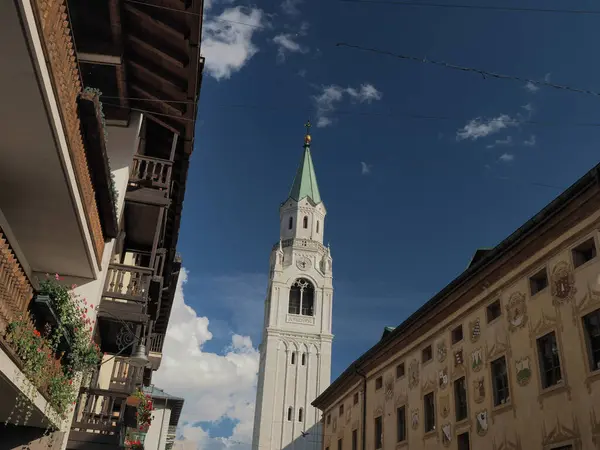 Cortina Ampezzo Dolomiten Weiße Kirche Blick — Stockfoto