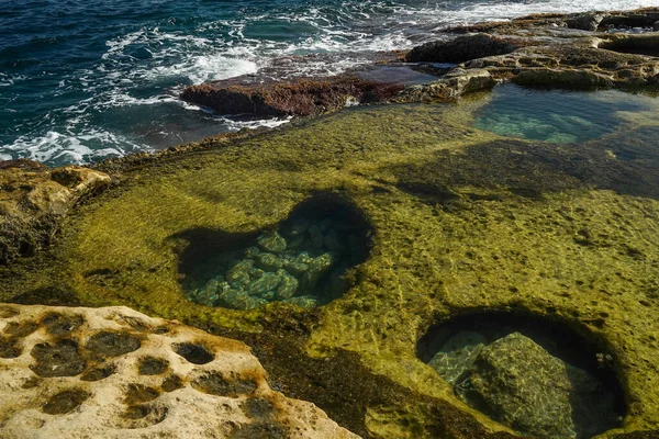 Saint Peter Pools Malta Rock Formation Hole Rocks View — Stock Photo, Image