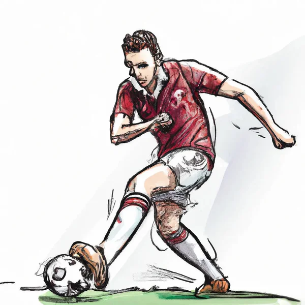 Jogador Futebol Jogando Campo Qatar Mundo Futebol Copo Esboço Estilo — Fotografia de Stock