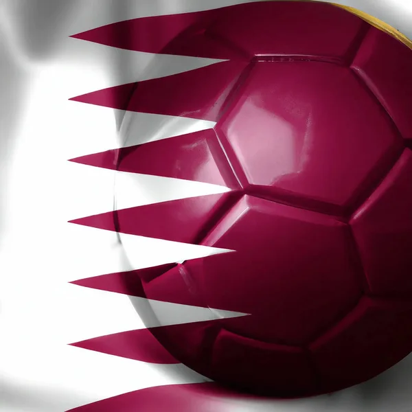 Katar Bayraklı Futbol Topu Dünya Kupası — Stok fotoğraf