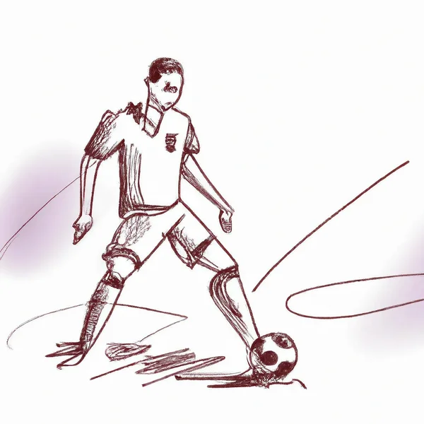足球运动员在世界足坛的赛场上打球 世界足球杯素描风格图解 — 图库照片