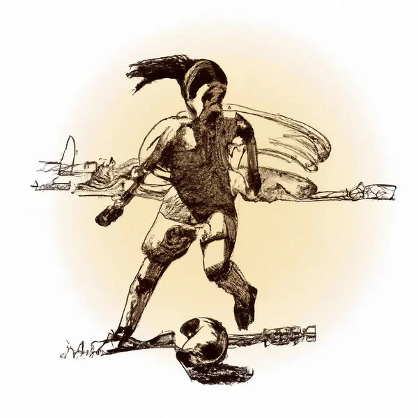Jogador Futebol Jogando Campo Qatar Mundo Futebol Copo Esboço Estilo — Fotografia de Stock