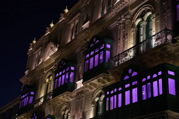Malta Valletta Edificios Iluminados Noche — Foto de Stock