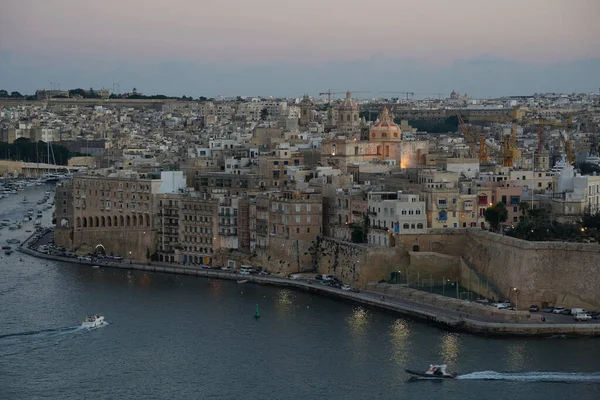 Malta Städte Blick Von Valletta Bei Untergang Panorama Landschaft — Stockfoto