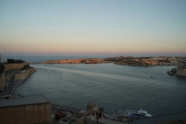 Malta Város Kilátás Valletta Naplemente Panoráma Táj — Stock Fotó