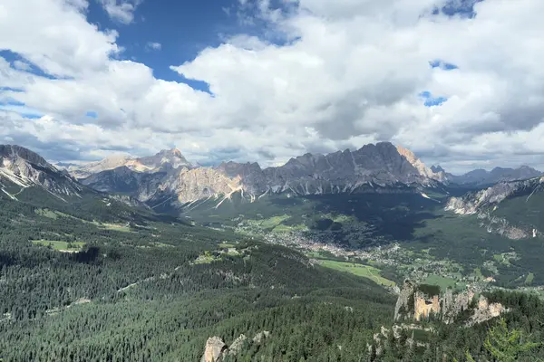 Dolomity Cortina Ampezzo Widok Lotu Ptaka Panorama Krajobraz — Zdjęcie stockowe