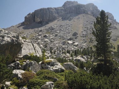 Dolomite panoramasında taş kaya çığı