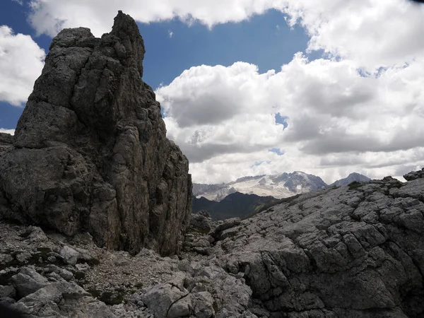 Dolomitas Vista Del Glaciar Marmolada Desde Panorama Corvara —  Fotos de Stock