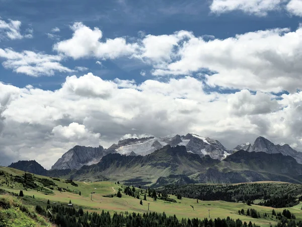 Dolomiter Marmolada Glaciär Från Corvara Panorama — Stockfoto