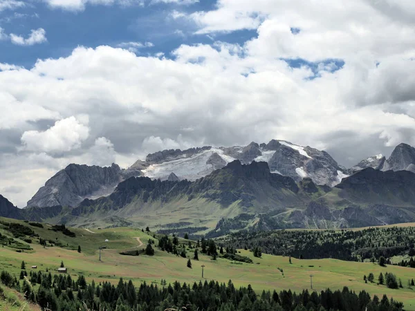 Dolomieten Marmolada Gletsjer Uitzicht Vanaf Corvara Panorama — Stockfoto