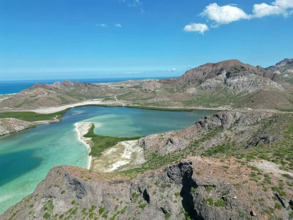 Balandra Plaża Baja Kalifornia Antena Panorama Krajobraz — Zdjęcie stockowe