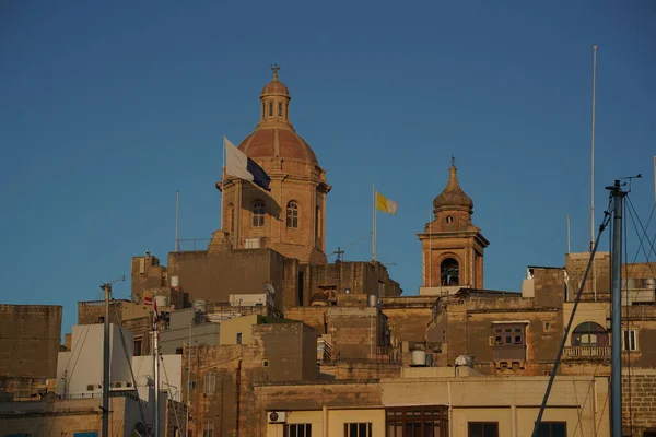 Malta Gün Batımında Şehir Vittoriosa Senglea Cospicua — Stok fotoğraf