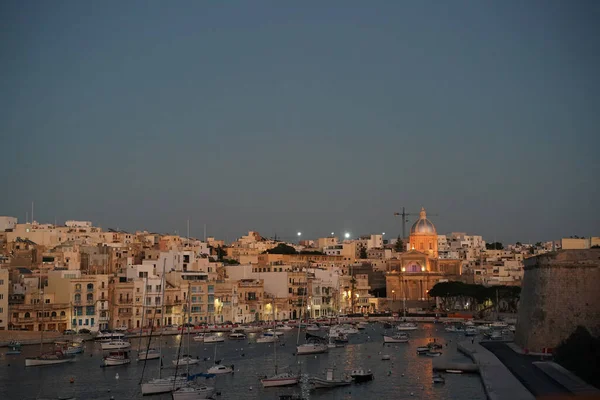 Malta Trzy Miasta Zachodzie Słońca Vittoriosa Senglea Cospicua — Zdjęcie stockowe