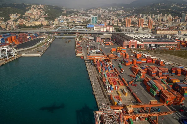 Genoa Italy October 2022 Harbor While Landing Airport Cristoforo Colombo — Stock Photo, Image