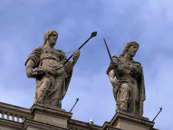 Santo Peter Basílica Roma Detalhe Estátua Telhado Colunas — Fotografia de Stock